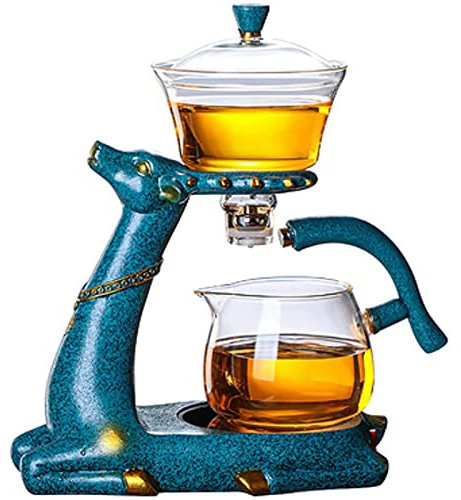 SmPinnaA Ensemble De Théière en Verre, Bouilloire À Thé en Verre Kung Fu Automatique D'Isolation, Ensemble Infuseur À Thé Magnétique en Filet, Thé en Fleurs Et Machine À Thé en Vrac