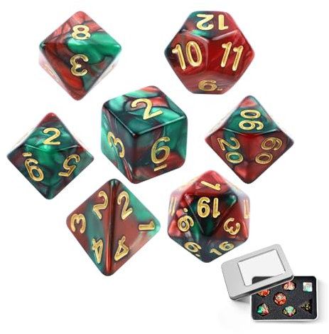 Set di Dadi Poliedrici 7 Pezzi Con Scatola Argentata - Colorati a Due Colori Acrilico per Dungeon and Dragons, DND RPG MTG - D4 D8 D10 D12 D20
