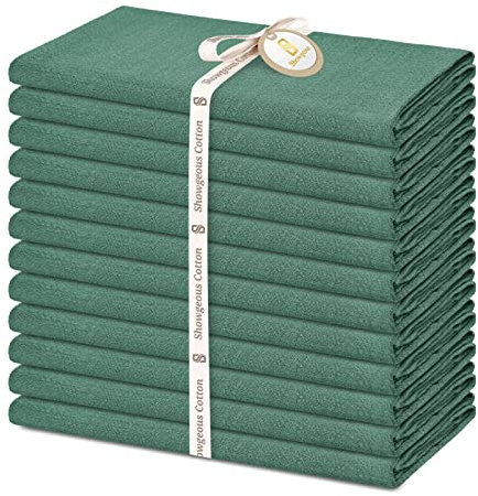 Showgeous 12 Stück Leinen Baumwoll Servietten 40x40cm Dinner Stoffservietten Baumwolle Leinen Mischgewebe Servietten Waschbar Wiederverwendbar Leinen Flachs Servietten für Hochzeit Dinner Party(Grün)