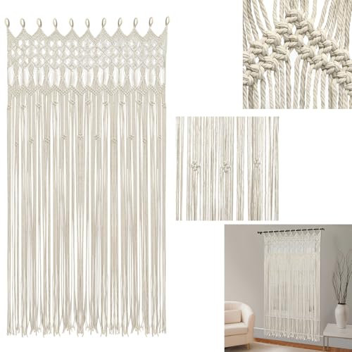 Tenda di perle per porta del balcone, tenda a fili in bambù e perline di legno, da appendere, per porta, 120 x 195 cm, adatta per finestre, casa, camera da letto, colore bianco
