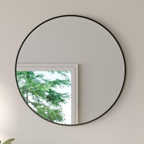 S'AFIELINA® Runder Spiegel 60 cm, Schwarz, Mit Rahmen HD-Wandspiegel, Einfache Montage, Für Badezimmer, Wohnzimmer, Flure und Andere Orte