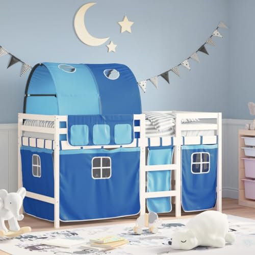 LLEZKBR Furniture Item-Kids Hochbett mit Tunnel blau 80x200 cm Massivholz Kiefer