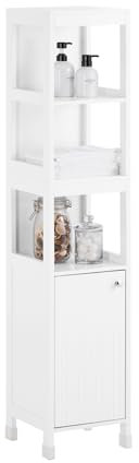 SoBuy Colonna Bagno Salvaspazio, Mobiletto Alto per Bagno con Ripiani Regolabili Soluzione di Rangemento Compatta per Spazi Ridotti 30x144x30 cm BZR187-W