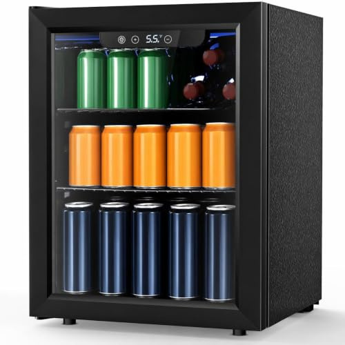Electactic - Getränkekühlschrank für Getränke, Mini-Glastür für 68 Dosen mit verstellbaren Regalen, digitale Temperaturanzeige, kleiner Kühlschrank
