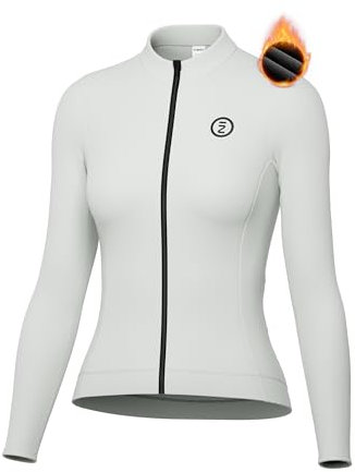 INBIKE Radtrikot Damen Langarm Fahrradtrikot Winter Laufen Running Jogging Fleece Thermo Trikot Fahrrad Rennrad MTB Mountainbike Shirt Fahrradbekleidung Weiß XL