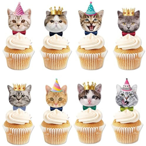 Krilucly 8 Stück Katze Tortendeko, Cupcake-Toppers, Katze Muffin Deko für Kinder Pet, Geburtstagsparty Zubehör, Cute Katzen Cupcake Deko für Kätzchen Thema, Haustier, Kuchendekoration, Mädchen Junge