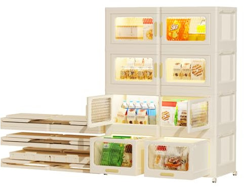 Heikoeco® Faltbarer Kleiderschrank, Mehrzweckschrank weiß mit 4 Fächern, Bücherregal aus hochwertigem Kunststoff, Küchenschrank für Wohnzimmer, Bad, Küche (3 Flügeltür + 1 Schublade)