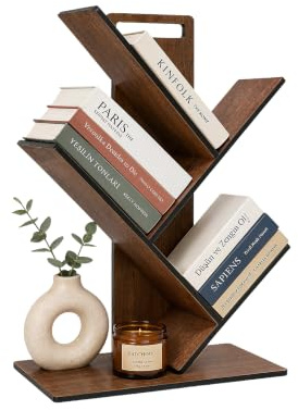 vigowood 3-Tier Geometric Tree Bookshelf, Decorative Multi-Purpose Shelf for Home and Office, Small (Walnut)