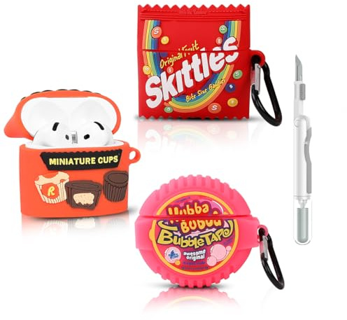 (3 Packung) Silikon Hülle für AirPods 4 Drahtlose Ohrhörer, für AirPods 4th Erzeugung Ohrhörer, mit Reinigung Stift Kit, XMBYGY Silikon Cartoon Ladecase Schutzhülle und Karabiner für Männer Frau