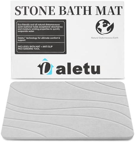 Daletu Tappetino da bagno in pietra, ad asciugatura rapida, grande, antiscivolo, super assorbente, in pietra diatomite, tappetino da bagno per pavimento del bagno, cucina, piatti, piante o animali
