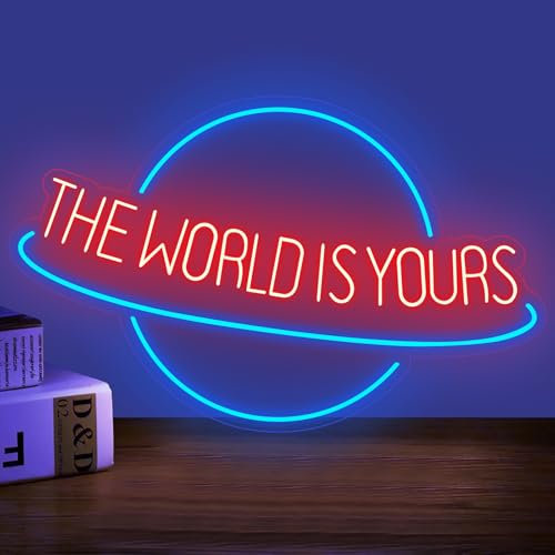 The World is Yours Neonschild Planet LED-Neonlicht zur Wanddekoration dimmbare blaue Leuchtschilder für Männerhöhle Bierbar Café Hochzeit Spielzimmer Schlafzimmer Geburtstagsparty Dekoration Geschenk
