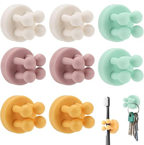 8 Stück Zahnbürstenhalter, Silikon Zahnbürsten Halterung, Klebehaken Ohne Bohren, Selbstklebend Zahnbürstenhalter Wand, Wasserdicht Rasiererhalter, Multifunktionshaken für Bad Küche Büro Wohnzimmer