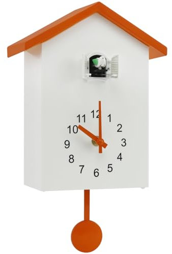 Foppla Kuckucksuhr mit Chimer Minimalist Cuckoo Sounduhr mit Pendel zartes Kuckucksuhr Vogelhaus Batterieantrieb Kuckuckswand für Wandkunst Wohnzimmer Küchenbüro Dekoration Dekoration(Orange)