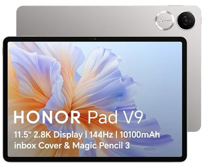 HONOR Pad V9, 2.8K 144Hz Eye Comfort Display,10,100mAh Battery, 256GB Storage Wi-Fi Tablet Gray Bundle with inbox Flip cover Magic Pencil 3