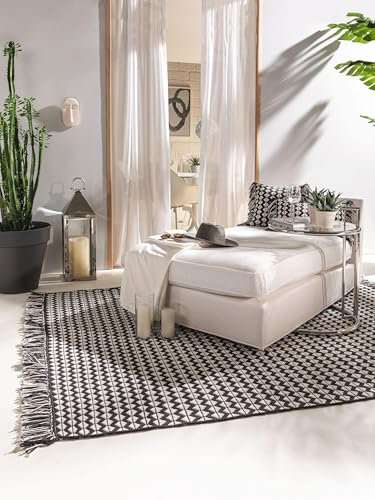 benuta Pure Teppich aus recyceltem Material Morty - Schwarz/Weiß 200x300 cm - Kunstfaser, Recyceltes Material - Rechteckig & im Style: Geometrisch, Boho-Style, Ethno-Style, Hygge & Cozy - Pflegeleicht