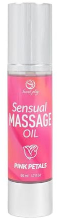 Secret Play Erotisches Massageöl mit dezenter und gleitender Textur, feuchtigkeitsspendend für die Haut und aromatisch, perfekt für sinnliche Massagen | Duft Rosenblüten | 50 ml