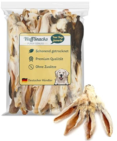 Getrocknete Kaninchenohren mit Fell, 5kg, Hasenohren für Hunde, 100% natürliches Leckerli, Barf Hundesnacks, Kauartikel Hund, Rabbit Ears von Wuffsnacks