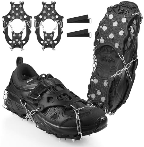 Tranrantic Steigeisen für Wanderschuhe, rutschfest Spikes für Schuhe Winter Grödel für Bergschuhe, 26 Zähne Edelstahl Schuhspikes Schnee＆EIS, Schneeketten für Schuhe, Crampons für Wanderung Angeln