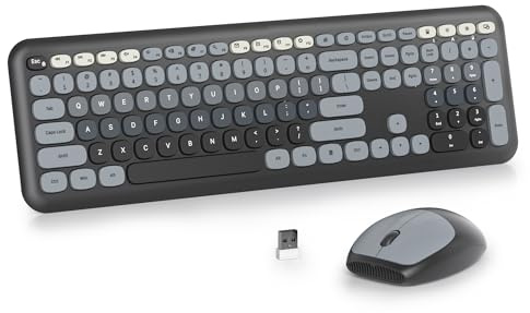 Vumilstek Black Grey Quiet Keyboard and Mouse Wireless, Full Size Silent Keyboard Cute Typewriter American QWERTY 2.4G Cordless Round Keys for Office Home Dorm PC/Laptop/Desktop(Gradient Dark)