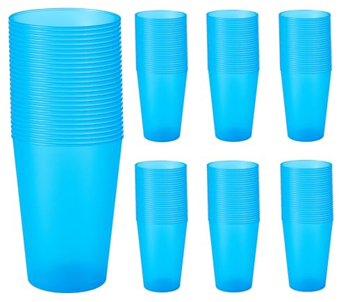 Traineando Vasos Plástico Duro 500 ml - 50, 100 ó 450 Vasos - Reutilizables de Polipropileno Eco Sin BPA – Multicolor para Fiestas, Camping y Oficina – Ideales para Sidra, Cubatas, Cerveza (50, Azul)