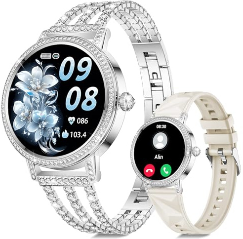 CIVO Fitness Tracker Smartwatch Damen: 110+ Sportmodi Fitnessuhr Wasserdicht Schrittzähler - Bluetooth Anrufe Smart Watch Kompatibel Android iOS Silber