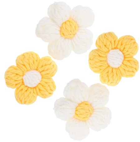 TEMPNAP Set de 4 Pièces D'accessoires de Couture en Fil Floral Blanc et Jaune pour Décoration de Vêtements et Paquet, pour Projets DIY Créatifs