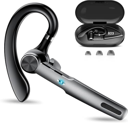 Bluetooth Headset Wireless Freisprech Telefon, 5.3 Bluetooth Headset Handy mit 60H Spielzeit, ENC Dual Mic Geräuschunterdrückung Ohrhörer, Earbuds mit Ladecase für Business/Büro/Autofahren,Tiefschwarz