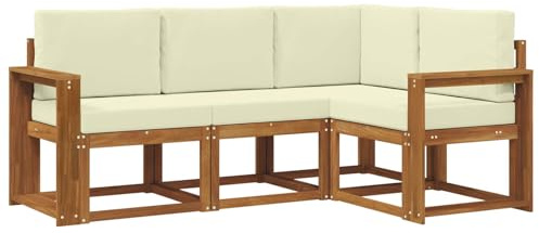 vidaXL Outdoor-Sofagarnitur mit Kissen 4 pcs Natur und Creme, Outdoor Sofa, modernes Eckmöbel, Garten Lounge, langlebige Patio-Sitzgelegenheiten, Komfortables Terrassen-Set Wohnzimmer