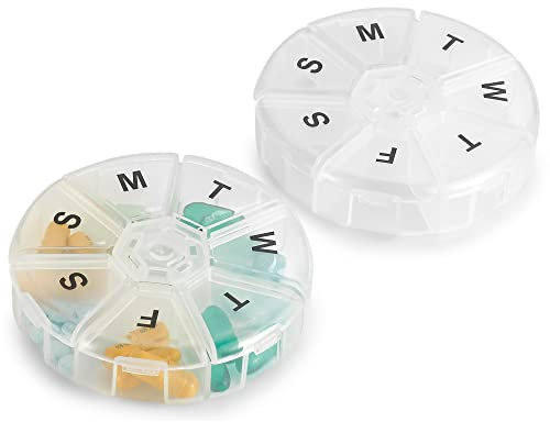 MEDca Wöchentliche Pillendose – 2er Pack – Großer Runder Reise Medikamenten Erinnerer, Montag bis Sonntag