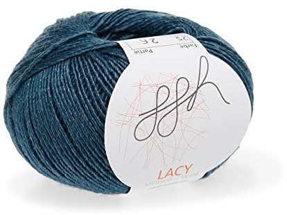 ggh Lacy - Merinowolle mit Seide - 25g Wolle zum Stricken oder Häkeln - Lace-Garn - Farbe 025 - Petrol