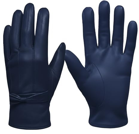 Ladies Winter Leather Driving Gloves Soft Fleece Lined (Royal Blue, M/L)