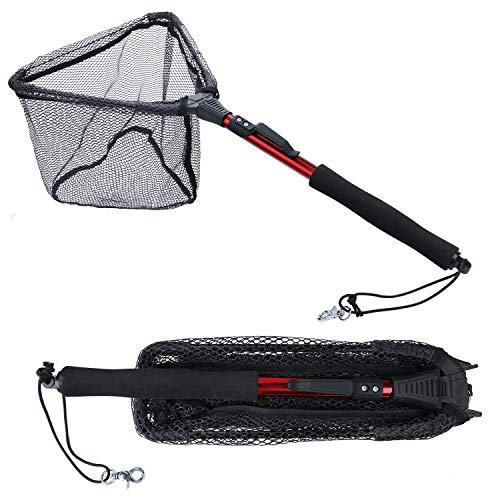 Sougayilang Fishing Net Fish Landing Net, Foldable Collapsible Telescopic Pole with EVA Handle, Durable Nylon Material Mesh, Safe Fish Catching or Releasing