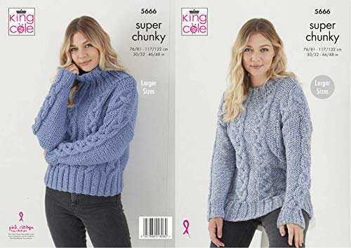 King Cole Ladies Super Chunky Knitting Pattern Round or Polo Neck Sweater (5666)