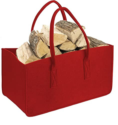 Heavyoff Filztasche Kaminholztasche Filztaschen auch als Einkaufstasche verwendbar, aufbewahrung Filz, Filzkorb für Kaminholz, Holz, Zeitungen, Kleidung, Rot, 50x25x25cm