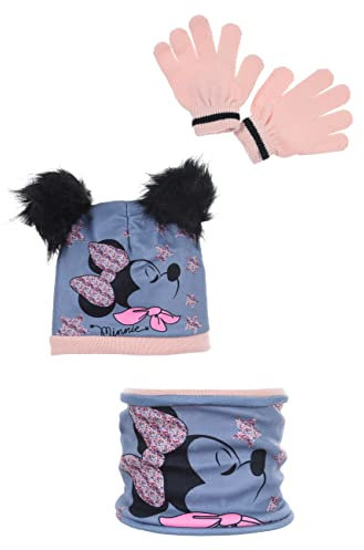 Sun City Minnie Mouse Kinder Winter Set 3 tlg. Mütze, Handschuhe und Schal Mädchen, Farbe:Grau, Größe:52