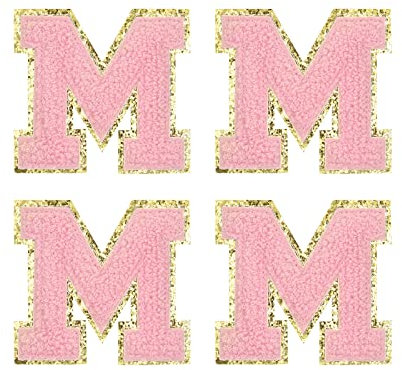 sourcing map 4Pcs Chenille Letter Patches Iron on Letter Patches Pink Alphabet M 3in Height for Clothing, Shoes, Hats, Backpacks