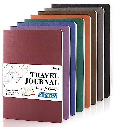feela Notizbuch A5 Softcover, 8 Stück Notizbuch liniert, Notizheft mit 92 Seiten, 14x21cm, Notizblock Set gut für Büro und Schule zum Zeichen, Schreiben, für Student und College, Din A5, Vintage