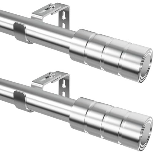 Gardinenstange Ausziehbar Vorhangstange Verstellbare Länge Gardinenstange Edelstahl Curtain Rod für Wohnzimmer, Schlafzimmer Fenster, Ø25mm, 90-175cm(Silber)(2 Stücke)