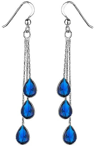 Materia Tropfen Ohrringe Silber 925 mit Zirkonia Steine blau SO-277-Blau