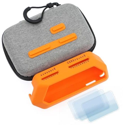 HCJYC 5 in 1 Protective Accessories Soft Silicone Case & Eva Carrying Case & 3 Pack of Screen Protect & SD Card Dust Plug & GPIO Dust Plug for Flipper Zero - Orange Set (Orange)