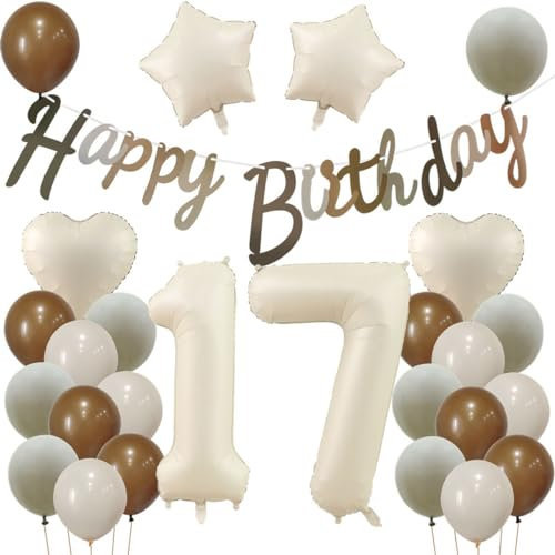 17 Geburtstag Deko Beige, Deko 17. Geburtstag Mädchen Junge, Beige Luftballons 17. Mädchen, Geburtstagsdeko 17 Jahre Ballon, 17. Dekorationen, Luftballon 17. Party Deko