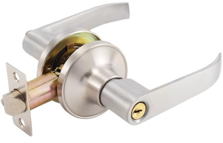 Door Lever Handle Lock, Stainless Steel Long Handle Door Handle Lock with 3 Keys for Home Office Bedroom Bathroom (Silver)