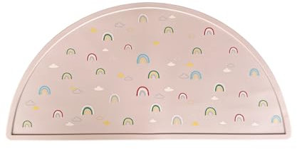 Kinder Platzmatte – BPA-freie Silikon Tischunterlage, rutschfest & abwaschbar – robuste Essunterlage für Kita, Schule & Zuhause (Rosa mit Regenbogen und Wölkchen)