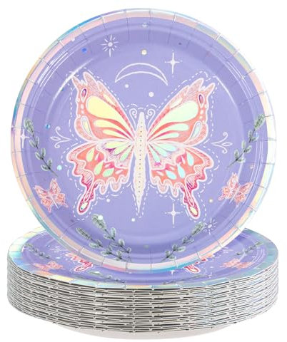 RUSPEPA 25Pack Butterfly Paper Plates - 7 Inch Purple Disposable Decorative Dinner Plates for Party Tableware Supplies Table Decor - 18x18cm