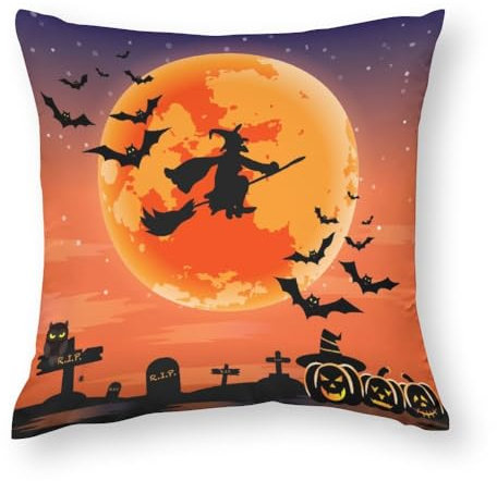 Zhimahou 30 x 30 cm große Kissenbezüge, Silhouette, Halloween-Nacht, Hexe, Stuhlkissen, Sofakissen, Sitzkissenbezüge, Bett-Kissenbezüge
