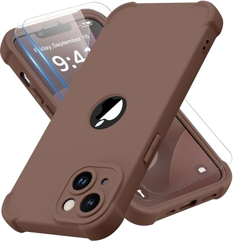 ORETECH para Funda iPhone 14, con [2X Protector Pantalla][Protección de Cámara], Protección Total de 360 Grados Antigolpes Anti-Choque Anti-arañazos Silicona Carcasa iPhone 14 Case 6.1 Marrón