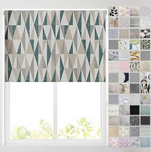 Barnes Blinds - Blackout Pattern Roller Blinds for Windows, Custom Cut to Size - Thermal Fabric Durable Fittings Easy Fit (Peacock Abstract Triangle 61cm)