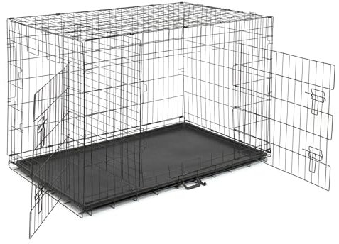 Bonnlo Hundekäfig Faltbar, Hundebox aus Metall, Transportbox Hund mit 2 Türen, mit Ausziehbarer Kunststoffschale, für Zuhause & Auto, 121 x 74 x 81 cm(XXL)