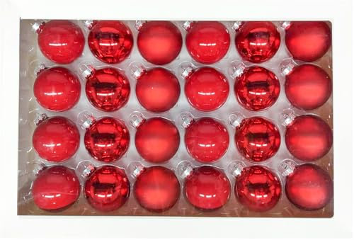 Anstore 24 Stück Weihnachtskugeln, Rot Weihnachtskugeln aus Glas, Christbaumkugeln ∅ 6cm, Christbaumschmuck Matt, Glänzend, Glitzernd, Weihnachtsdeko für Feiertage und Partydekoration