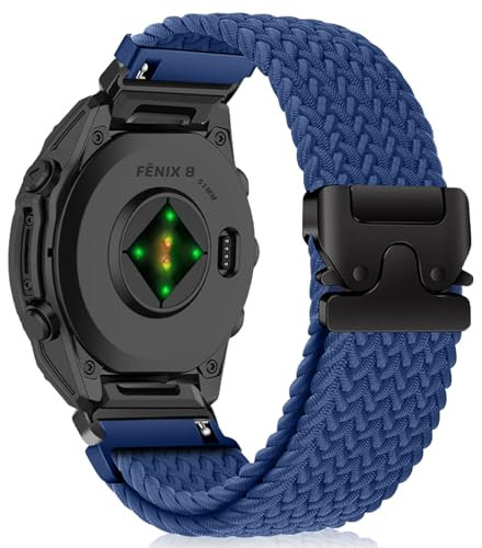 SeNool QuickFit 26mm Straps for Garmin Fenix 8 51mm/Fenix 7X Pro Solar/Fenix 7X/Fenix 6X/Fenix 6X Pro, Nylon Braided Wristbands Watch Band for Garmin Enduro 3/Tactix 7 Amoled/Descent Mk3i - Blue